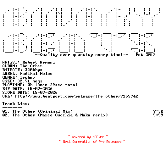 NFO for the release Robert_Armani-The_Other-(RNR070)-WEB-2026-BB by BB