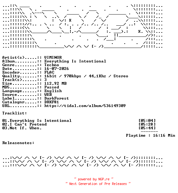 NFO for the release VIMINOR-Everything_Is_Intentional-DRKF81-16BIT-WEB-FLAC-2026-WAVED by WAVED