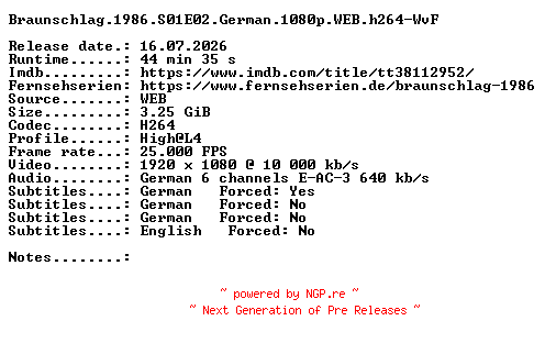 NFO for the release Braunschlag.1986.S01E02.German.1080p.WEB.h264-WvF by WvF
