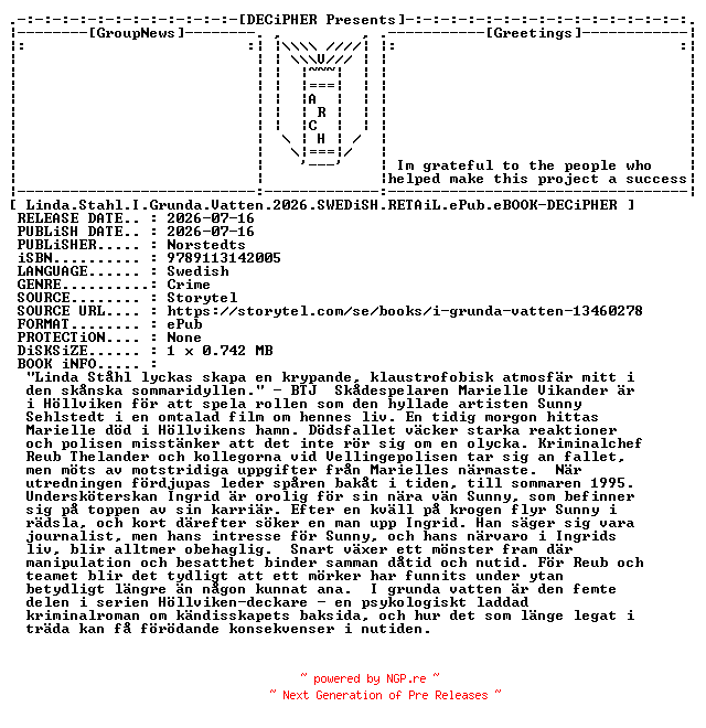 NFO for the release Linda.Stahl.I.Grunda.Vatten.2026.SWEDiSH.RETAiL.ePub.eBOOK-DECiPHER by DECiPHER