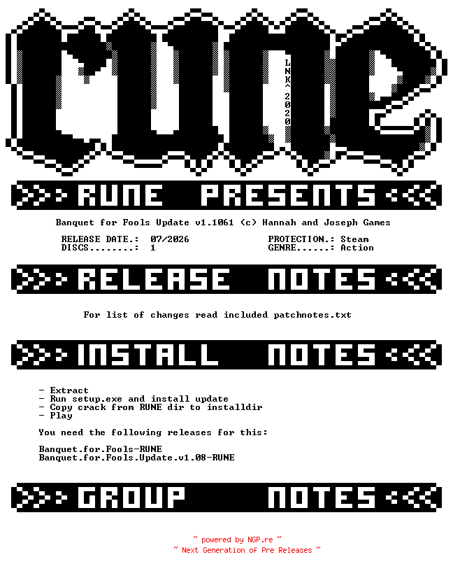 NFO for the release Banquet.for.Fools.Update.v1.1061-RUNE by RUNE