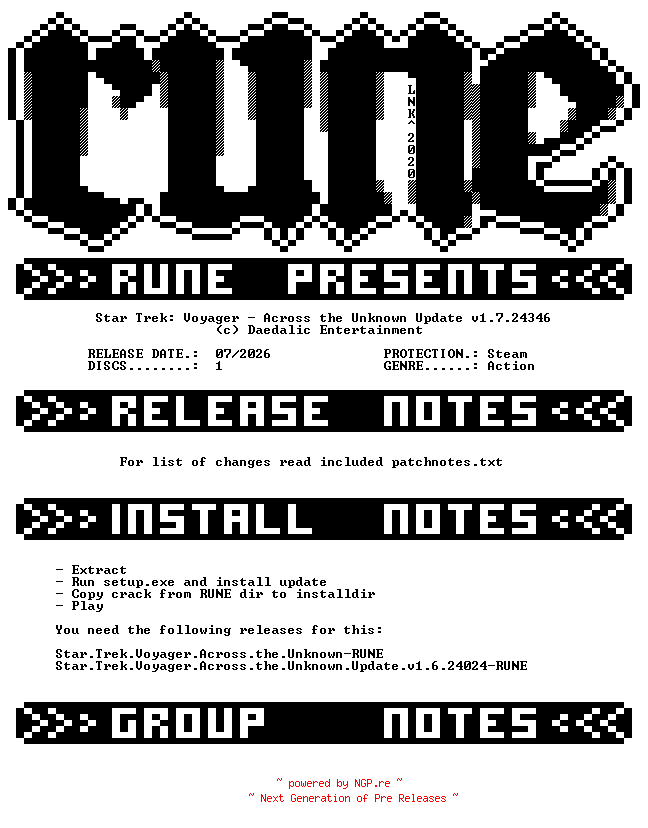 NFO for the release Star.Trek.Voyager.Across.the.Unknown.Update.v1.7.24346-RUNE by RUNE