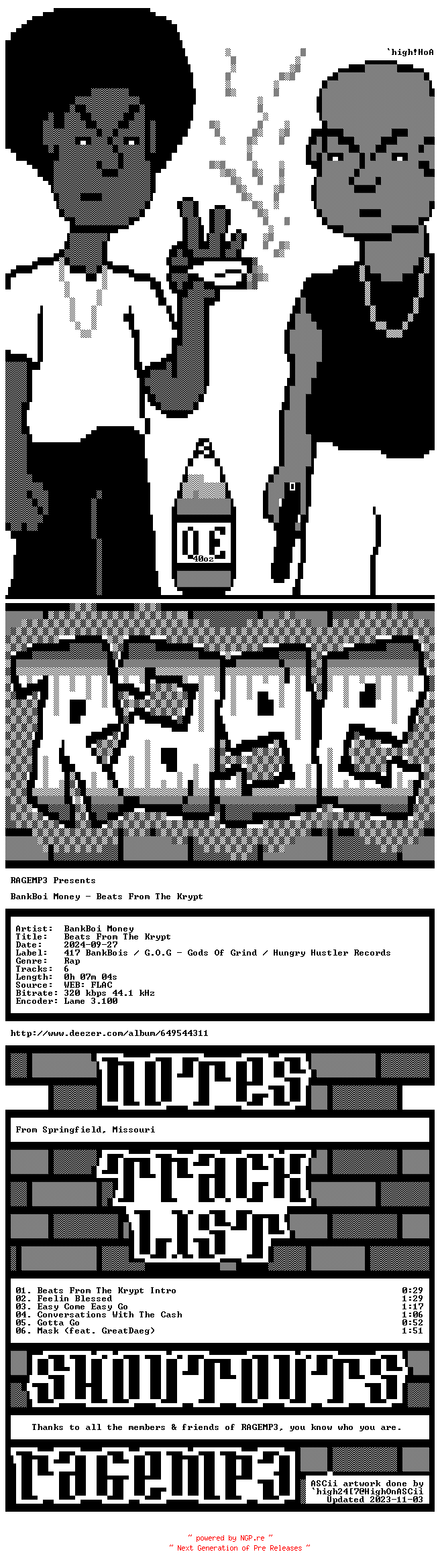 NFO for the release BankBoi_Money-Beats_From_The_Krypt-EP-WEB-2024-RAGEMP3 by RAGEMP3