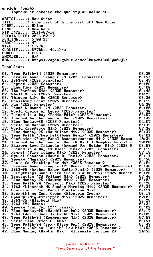 NFO for the release New_Order-(The_Best_of_and_The_Rest_of)_New_Order-16BIT-WEB-FLAC-2026-ENRiCH by ENRiCH