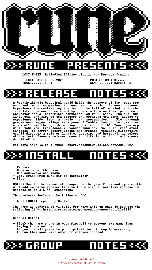 NFO for the release LOST.EMBER.Rekindled.Edition.v1.1.11-RUNE by RUNE