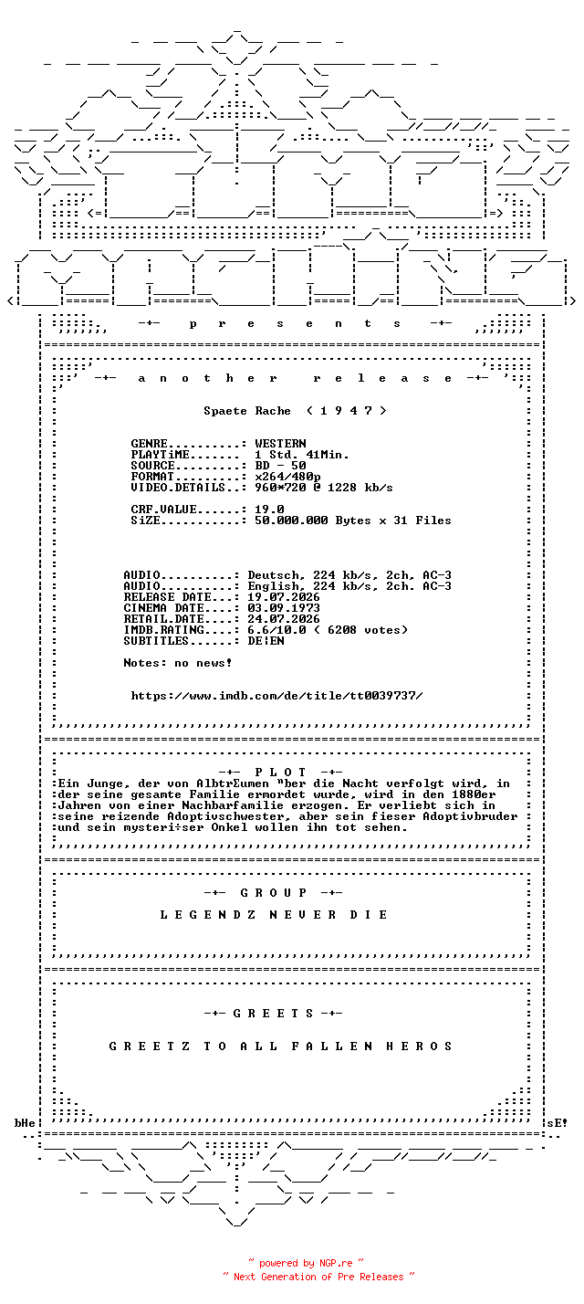 NFO for the release Spaete.Rache.1947.German.DL.AC3.BDRip.x264-TM by TM
