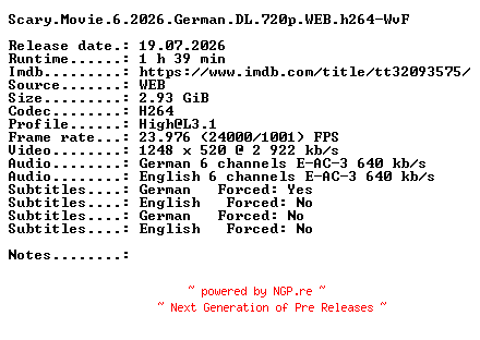 NFO for the release Scary.Movie.6.2026.German.DL.720p.WEB.h264-WvF by WvF
