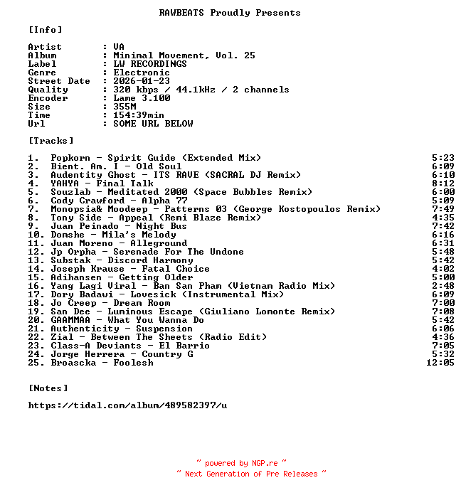 NFO for the release VA-Minimal_Movement_Vol._25-WEB-2026-RAWBEATS by RAWBEATS