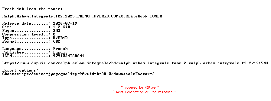 NFO for the release Ralph.Azham.Integrale.T02.2025.FRENCH.HYBRiD.COMiC.CBZ.eBook-TONER by TONER