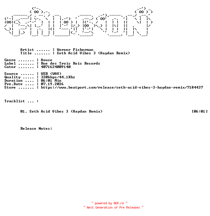 NFO for the release Werner_Fisherman-Seth_Acid_Vibes_3_Haydan_Remix-(4071624009140)-SINGLE-WEB-2026-FALCON by FALCON