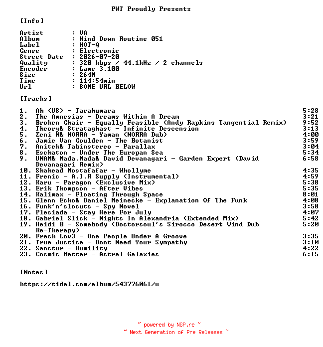 NFO for the release VA-Wind_Down_Routine_051-WEB-2026-PWT by PWT