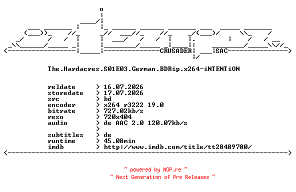 NFO for the release The.Hardacres.S01E03.German.BDRip.x264-iNTENTiON by iNTENTiON