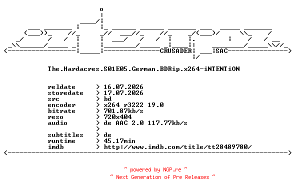 NFO for the release The.Hardacres.S01E05.German.BDRip.x264-iNTENTiON by iNTENTiON