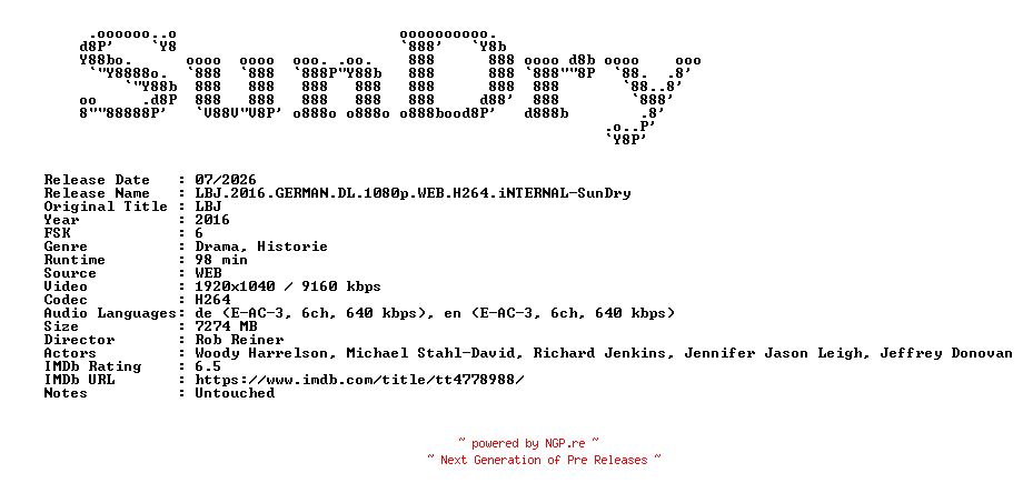 NFO for the release LBJ.2016.GERMAN.DL.1080p.WEB.H264.iNTERNAL-SunDry by SunDry