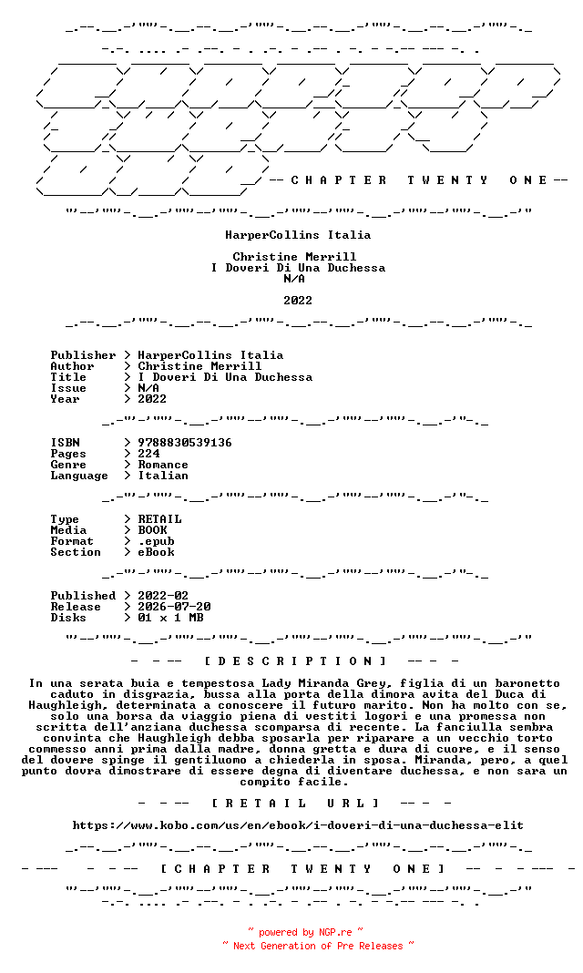 NFO for the release Christine.Merrill.-.I.Doveri.Di.Una.Duchessa.2022.ITALIAN.RETAIL.EPUB.eBook-CTO by CTO
