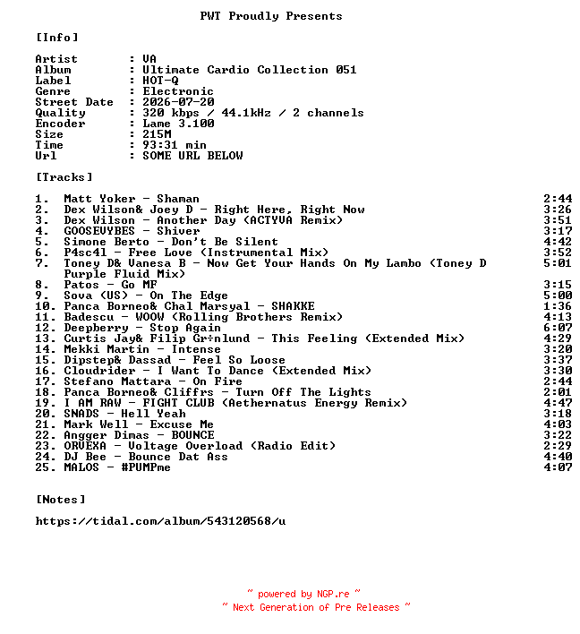 NFO for the release VA-Ultimate_Cardio_Collection_051-WEB-2026-PWT by PWT
