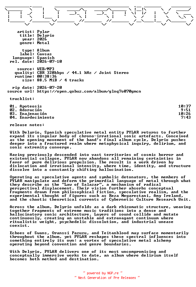 NFO for the release Pylar-Delyrio-ES-WEB-2026-BLEEDiNG by BLEEDiNG