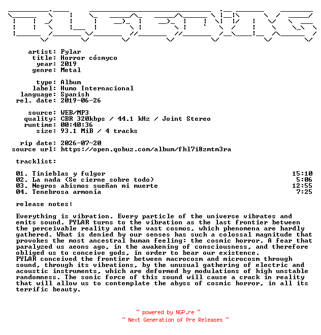 NFO for the release Pylar-Horror_cosmyco-ES-WEB-2019-BLEEDiNG by BLEEDiNG