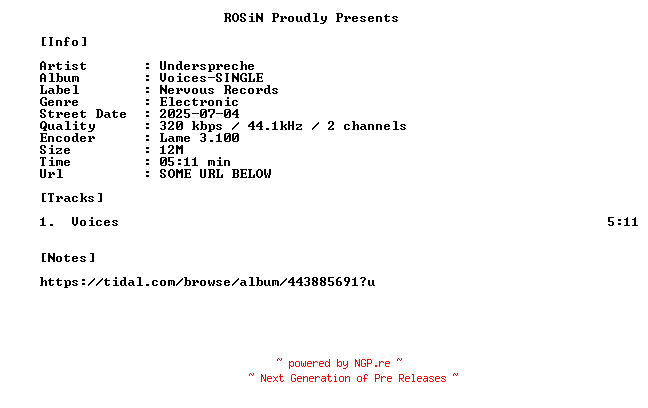 NFO for the release Underspreche-Voices-SINGLE-WEB-2025-ROSiN by ROSiN