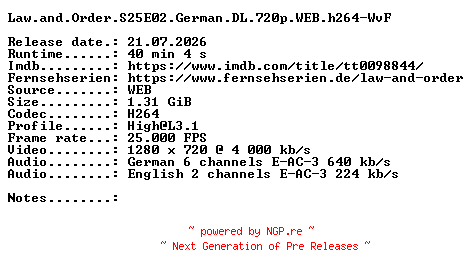 NFO for the release Law.and.Order.S25E02.German.DL.720p.WEB.h264-WvF by WvF