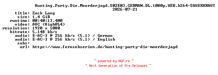 NFO for the release Hunting.Party.Die.Moerderjagd.S02E03.GERMAN.DL.1080p.WEB.h264-SAUERKRAUT by SAUERKRAUT
