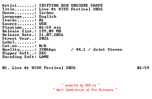 NFO for the release TRIPTYKH_B2B_OBSCURE_SHAPE-Live_At_HIVE_Festival_2026-WEB-2026-XTC_iNT by XTC_iNT