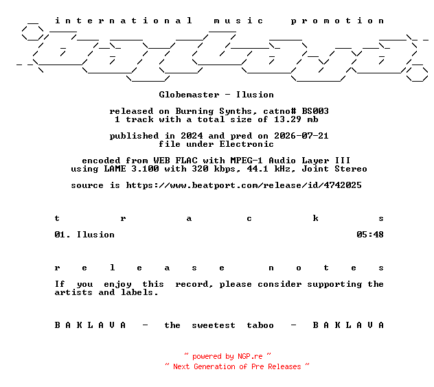 NFO for the release Globemaster-Ilusion-(BS003)-SINGLE-WEB-2024-BAKLAVA by BAKLAVA
