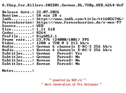 NFO for the release A.Shop.for.Killers.S02E01.German.DL.720p.WEB.h264-WvF by WvF