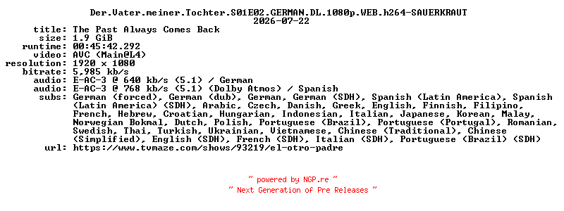 NFO for the release Der.Vater.meiner.Tochter.S01E02.GERMAN.DL.1080p.WEB.h264-SAUERKRAUT by SAUERKRAUT