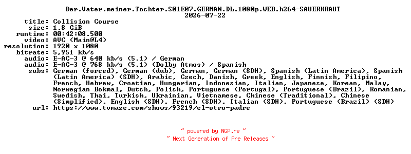 NFO for the release Der.Vater.meiner.Tochter.S01E07.GERMAN.DL.1080p.WEB.h264-SAUERKRAUT by SAUERKRAUT