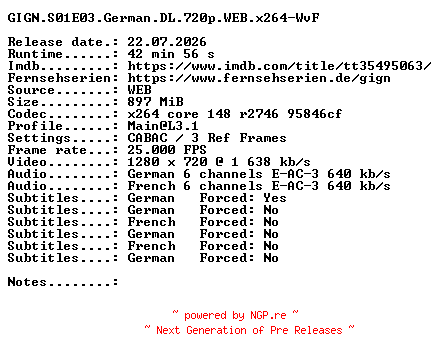 NFO for the release GIGN.S01E03.German.DL.720p.WEB.x264-WvF by WvF