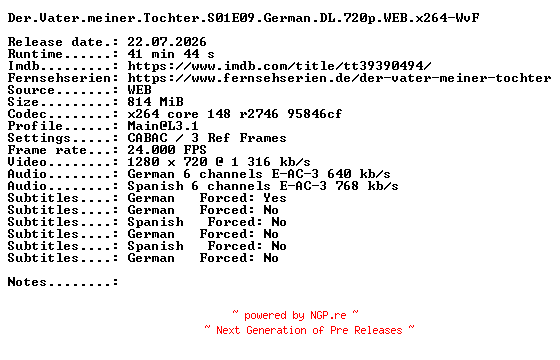 NFO for the release Der.Vater.meiner.Tochter.S01E09.German.DL.720p.WEB.x264-WvF by WvF