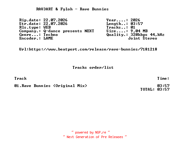 NFO for the release RAV3ART_And_Fyloh_-_Rave_Bunnies-(NEXT221PRO)-SINGLE-WEB-2026-FMC by FMC