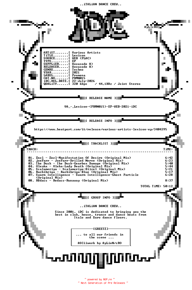 NFO for the release VA_-_Lexicon-(PRMN015)-EP-WEB-2021-iDC by iDC