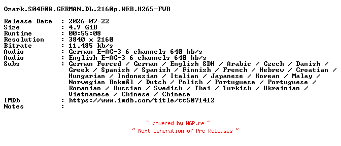 NFO for the release Ozark.S04E08.GERMAN.DL.2160p.WEB.H265-FWB by FWB