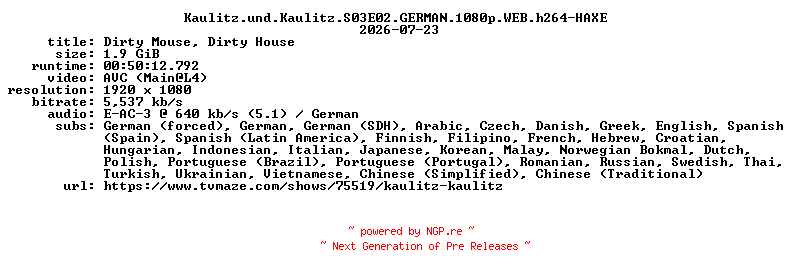 NFO for the release Kaulitz.und.Kaulitz.S03E02.GERMAN.1080p.WEB.h264-HAXE by HAXE