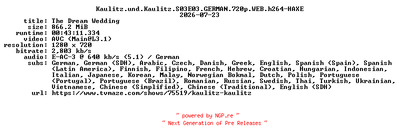 NFO for the release Kaulitz.und.Kaulitz.S03E03.GERMAN.720p.WEB.h264-HAXE by HAXE