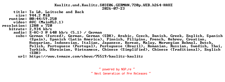 NFO for the release Kaulitz.und.Kaulitz.S03E06.GERMAN.720p.WEB.h264-HAXE by HAXE