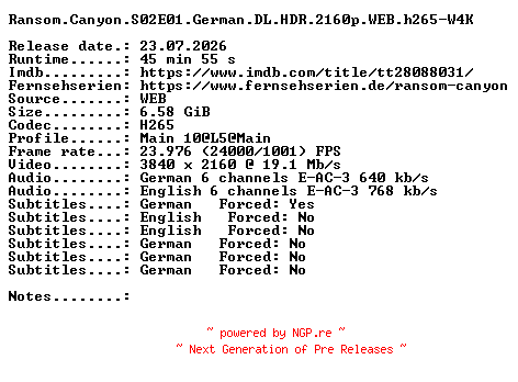 NFO for the release Ransom.Canyon.S02E01.German.DL.HDR.2160p.WEB.h265-W4K by W4K