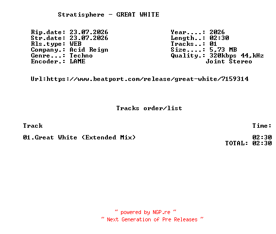 NFO for the release Stratisphere_-_GREAT_WHITE-(ACR114)-SINGLE-WEB-2026-FMC by FMC
