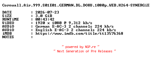 NFO for the release Cornwall.Air.999.S01E01.GERMAN.DL.DOKU.1080p.WEB.H264-SYNERGiE by SYNERGiE
