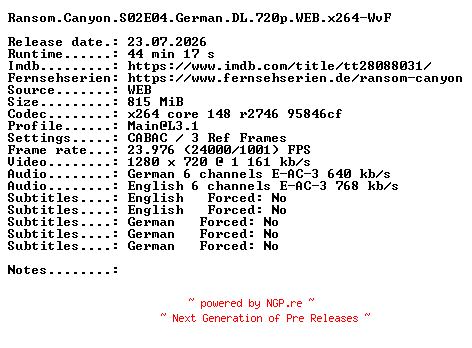 NFO for the release Ransom.Canyon.S02E04.German.DL.720p.WEB.x264-WvF by WvF
