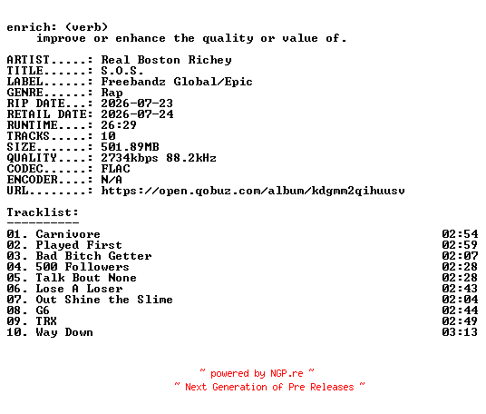 NFO for the release Real_Boston_Richey-S.O.S.-24BIT-WEB-FLAC-2026-ENRiCH by ENRiCH
