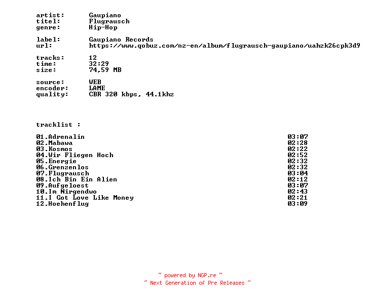 NFO for the release Gaupiano_-_Flugrausch-WEB-DE-2026-BITCOINS by BITCOINS