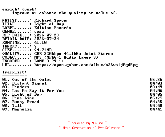 NFO for the release Richard_Spaven-Light_of_Day-WEB-2026-ENRiCH by ENRiCH