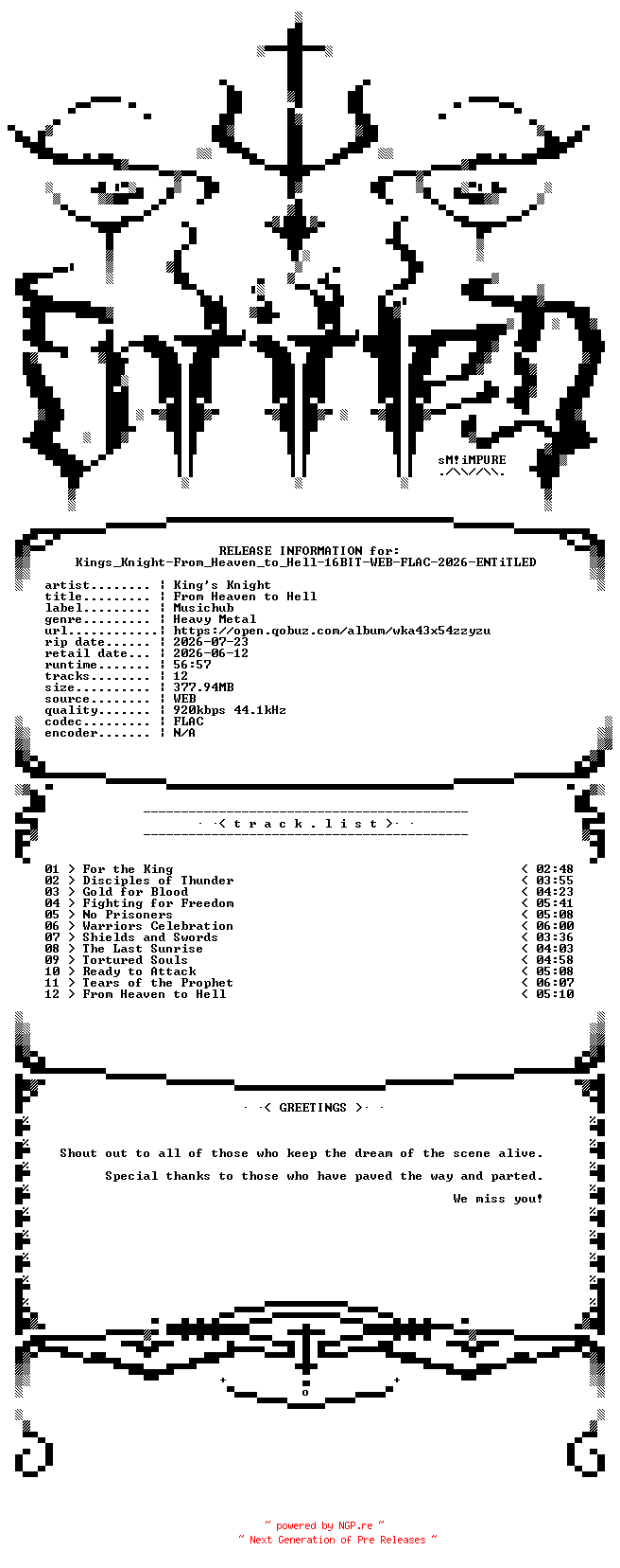 NFO for the release Kings_Knight-From_Heaven_to_Hell-16BIT-WEB-FLAC-2026-ENTiTLED by ENTiTLED