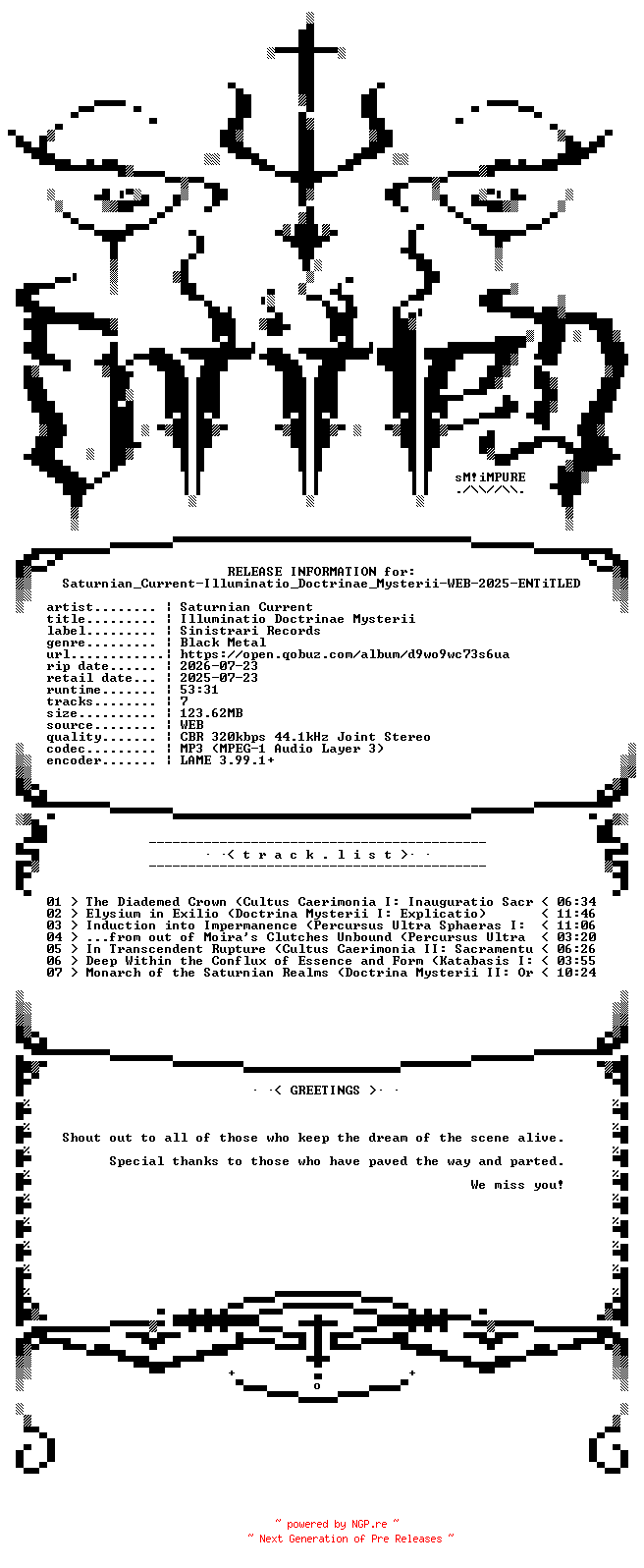 NFO for the release Saturnian_Current-Illuminatio_Doctrinae_Mysterii-WEB-2025-ENTiTLED by ENTiTLED