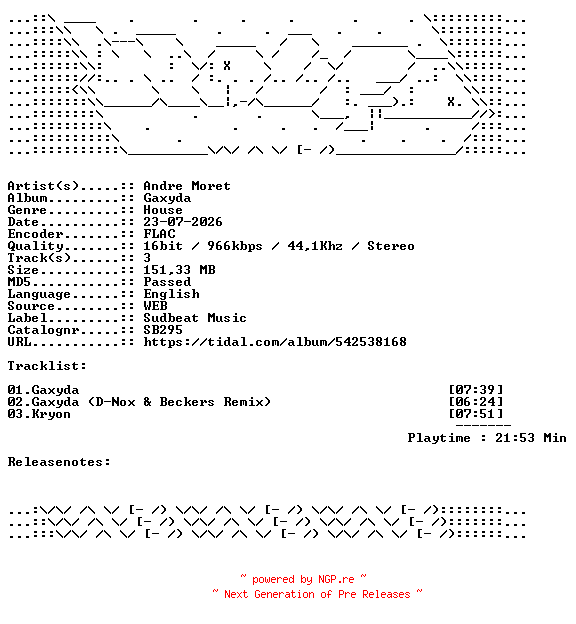 NFO for the release Andre_Moret-Gaxyda-SB295-16BIT-WEB-FLAC-2026-WAVED by WAVED