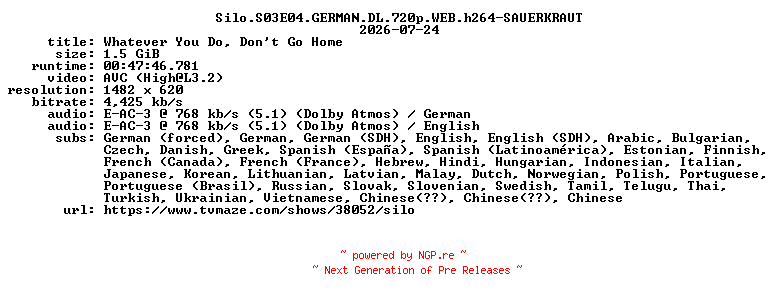 NFO for the release Silo.S03E04.GERMAN.DL.720p.WEB.h264-SAUERKRAUT by SAUERKRAUT
