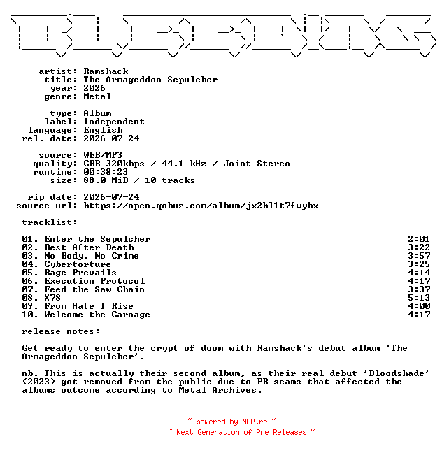 NFO for the release Ramshack-The_Armageddon_Sepulcher-WEB-2026-BLEEDiNG by BLEEDiNG